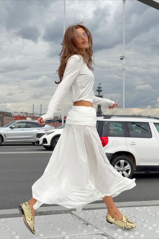 Long-Sleeve Top and Asymmetric Maxi Skirt Set