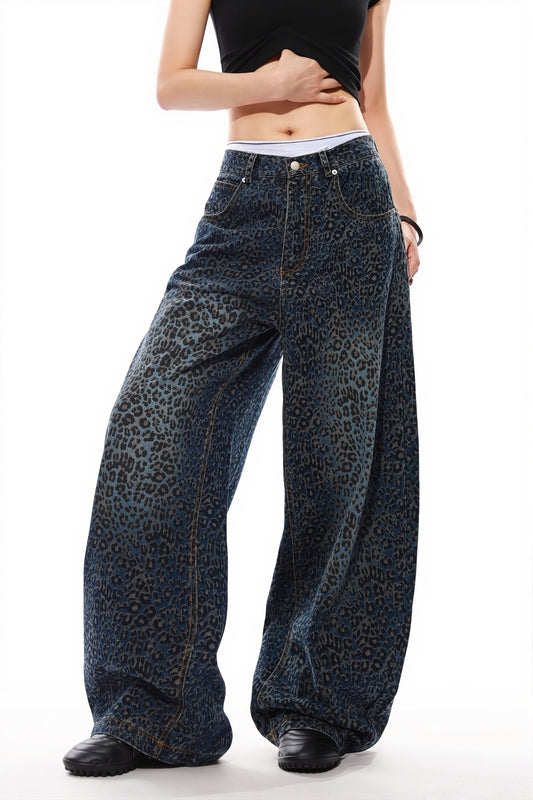 Leopard Print Balloon Wide Leg Jeans