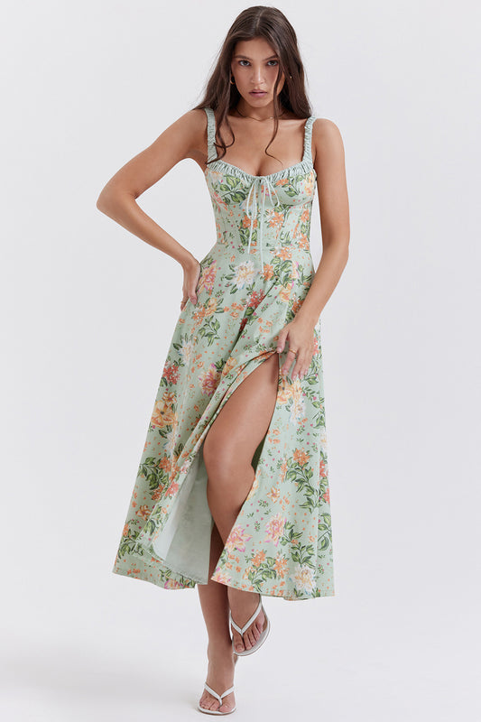 Cami Slit Waist Slim Floral Dress