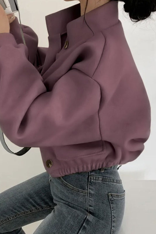 Pocketed Stand-Collar Wool-Look Jacket