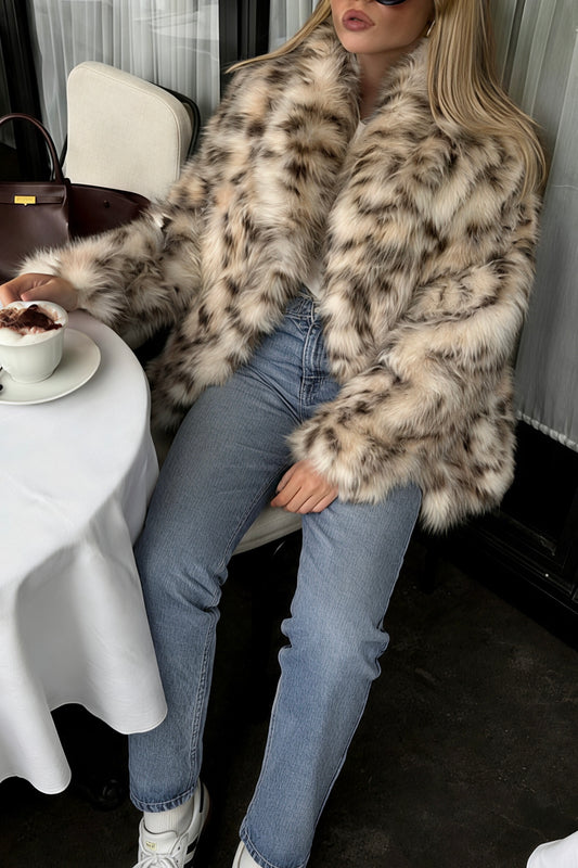 Leopard Print Faux Fur Collar Coat