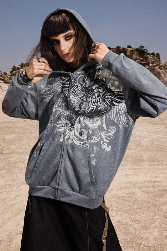 Oversized Eagle Print Hoodie