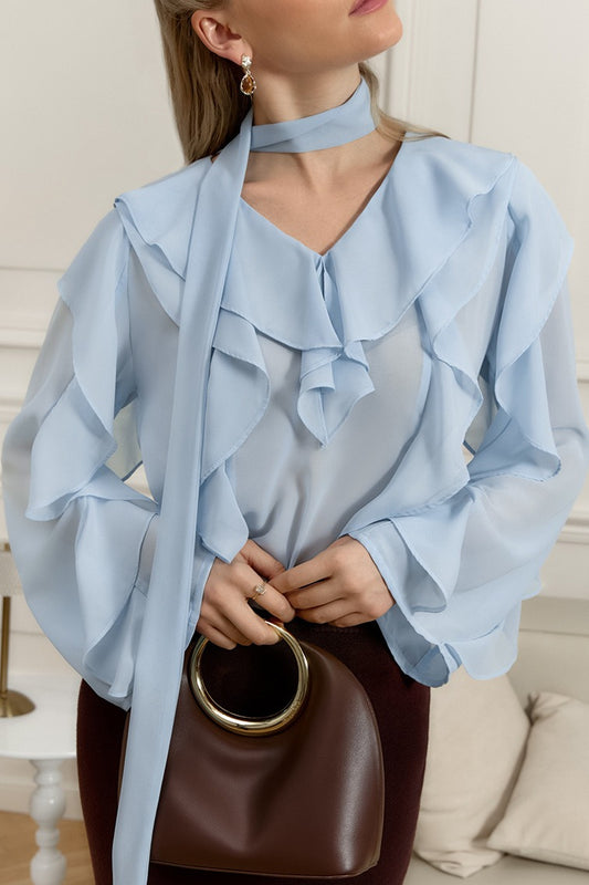Ruffle Front Scarf Tie Blouse