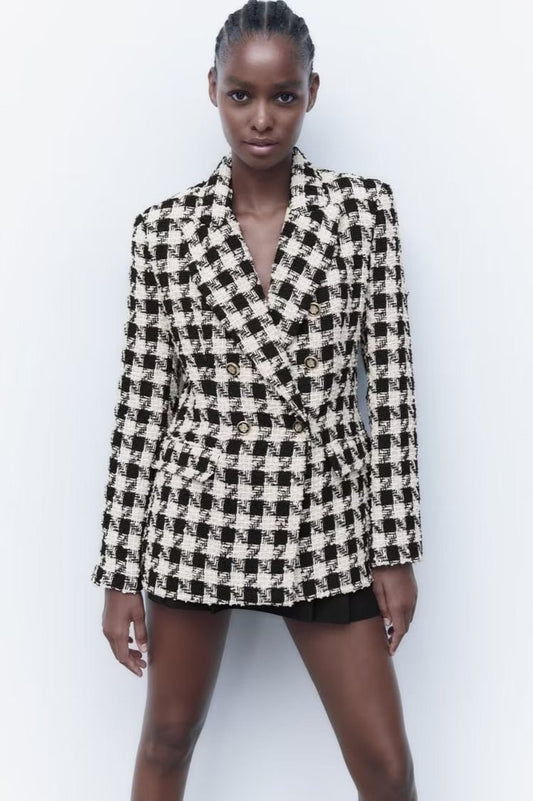 Houndstooth Double Breasted Blazer