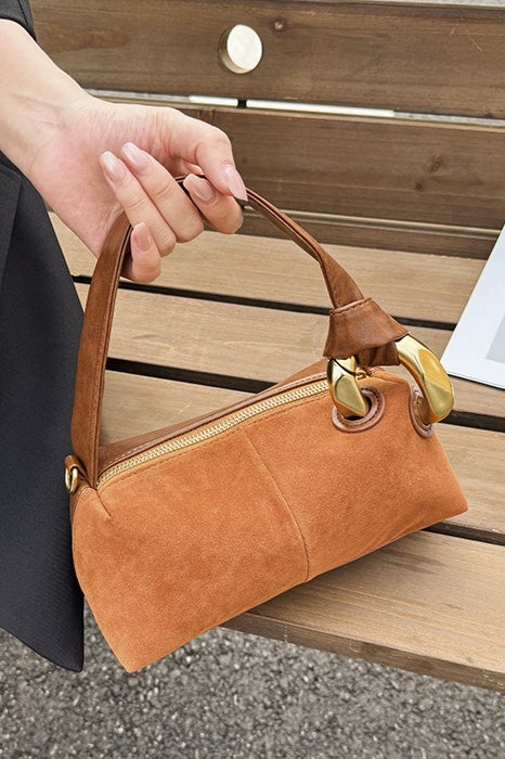 Plain Suede Retro Metal Detail Pillow-style Shoulder Crossbody Bag