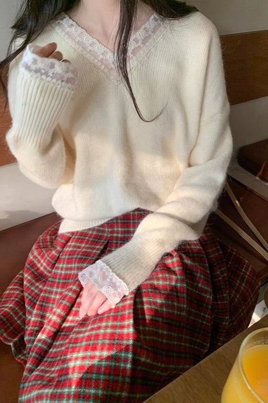 Plaid Wool Pleated Skirt