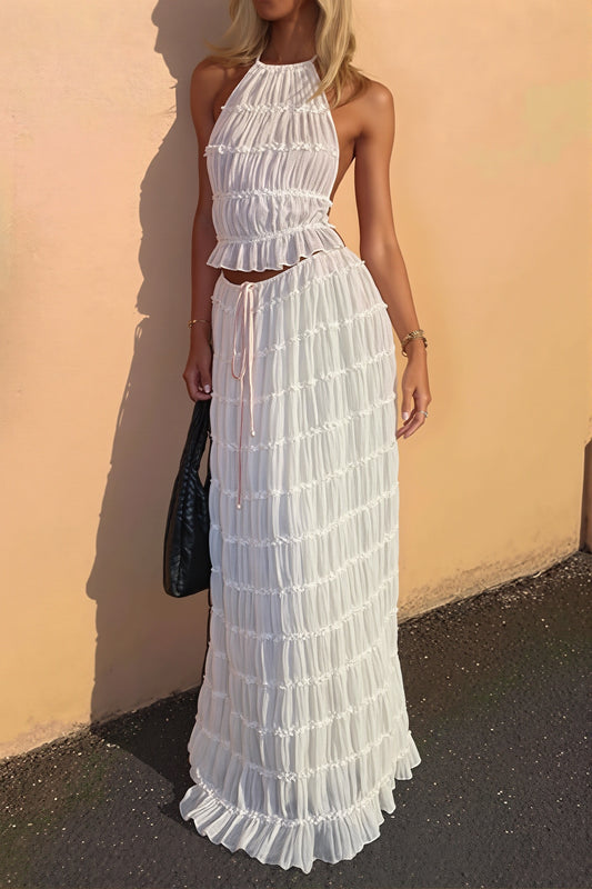 Backless Tiered Halter Top Skirt Set