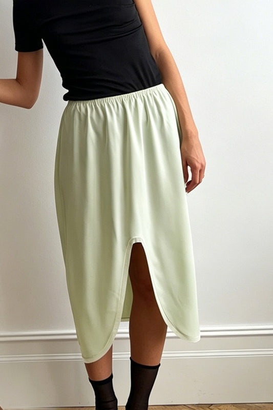 Draped Side-Slit Midi Skirt