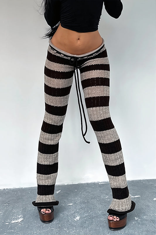 Striped Color Block Knit Skinny Pants