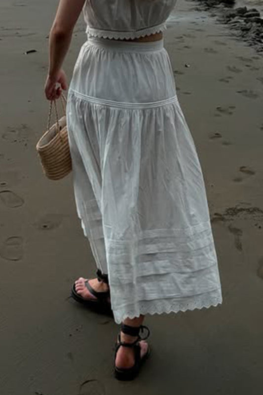 Lace Panel Asymmetrical Maxi Skirt