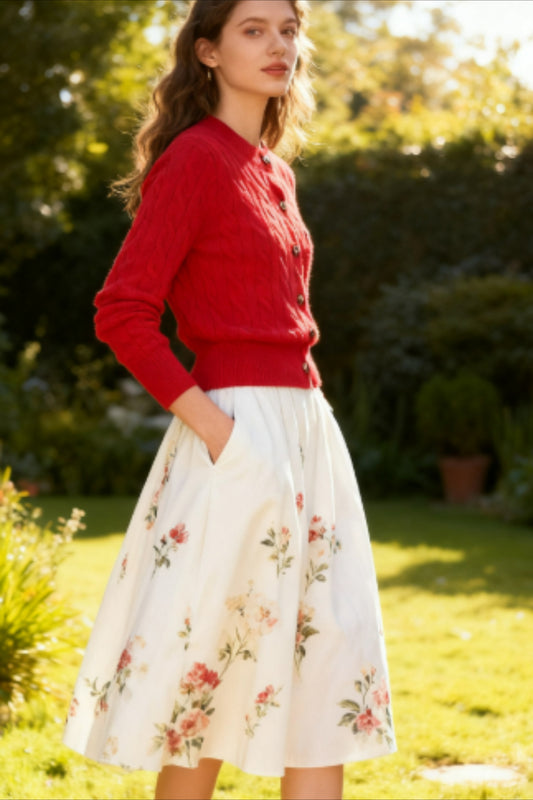 Embroidered Cable Wool Cardigan