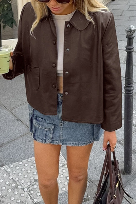 Veste à col polaire en similicuir