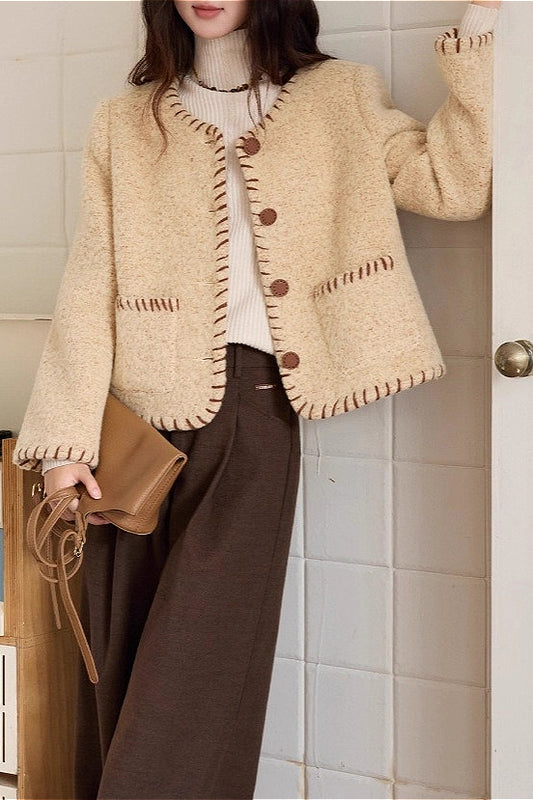 Elegant Textured Wool Two-tone Coat