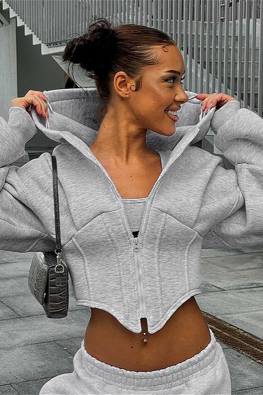 Chic Solid Cinched Uneven Short Hoodie