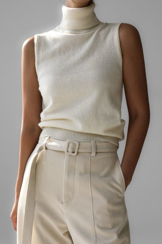 Sleeveless Turtleneck Fine Knit Sweater