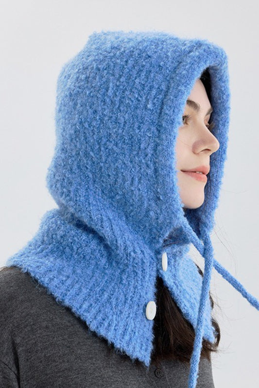 Solid Color Button-Down Balaclava One-Piece Knitted Warm Hat