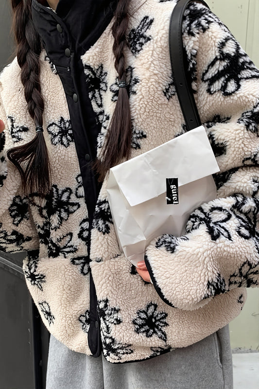 Reversible Floral Sherpa Fleece Coat