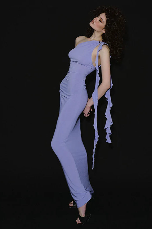 Rückenfreies, figurbetontes Maxikleid mit One-Shoulder-Träger und hoher Taille