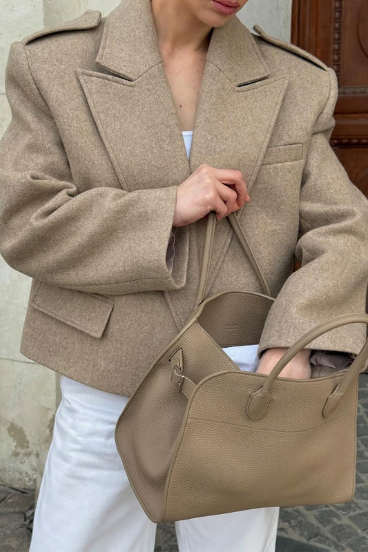 Shoulder Tab Open Front Cropped Blazer
