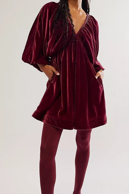 Casual V-Neck Soft Luxe Breathable Velvet Dress