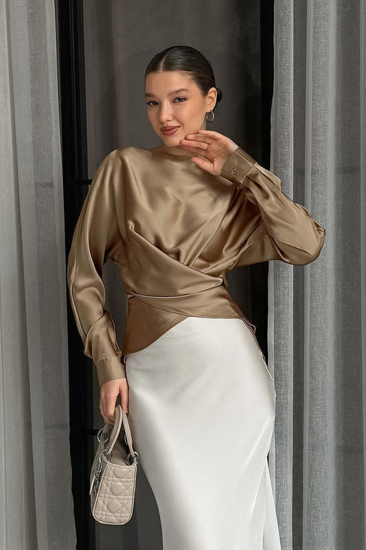 Satin Crew Neck Pullover Blouse