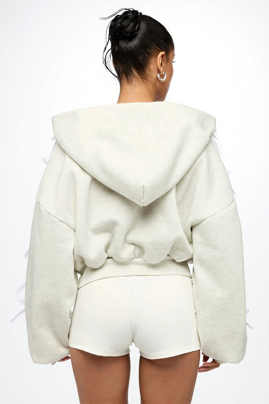 Bow Lace Up Sleeve Cropped Hoodie