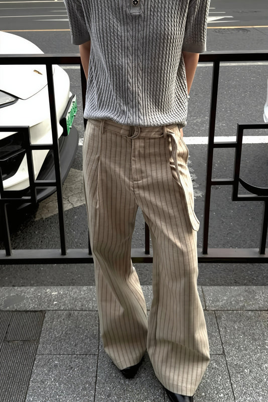 Pinstripe Pleated Wide Leg Tailored Pants