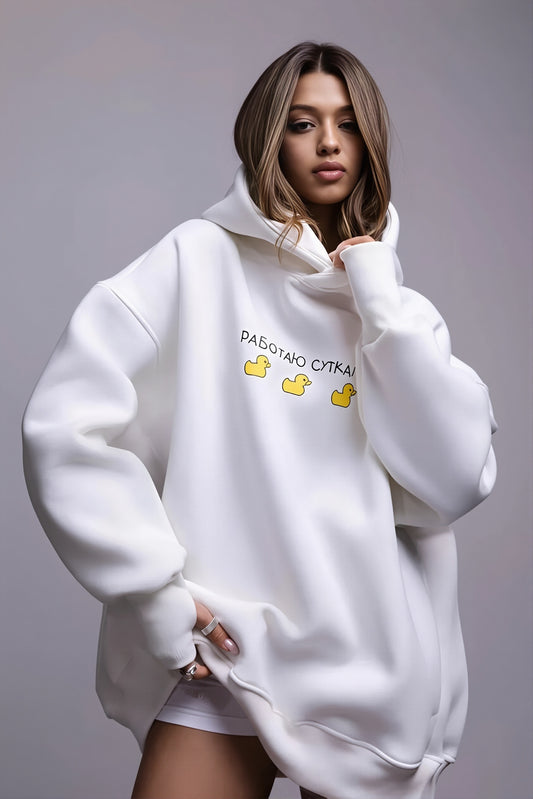 Duck Graphic Oversized Pullover Hoodie