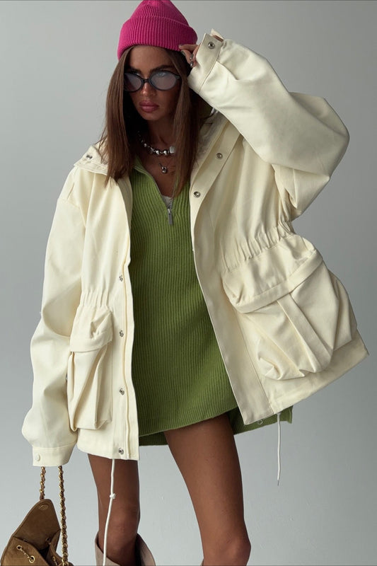 Drawstring Waist Utility Pocket Jacket S / Ivory