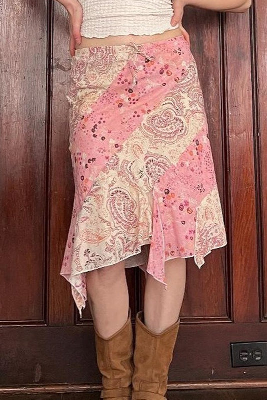 Floral Ruffle Asymmetric Midi Skirt