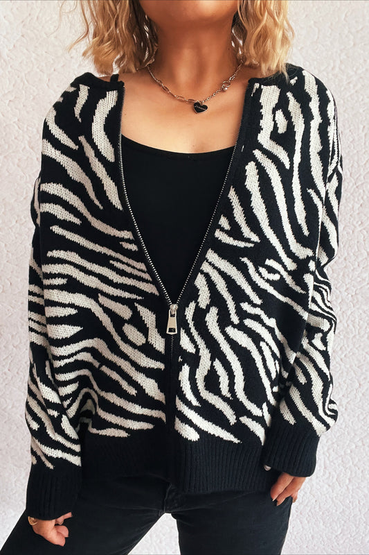Cardigan en tricot zèbre colorblock