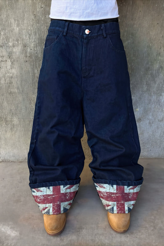 Street Cuffed Print Loose Jeans