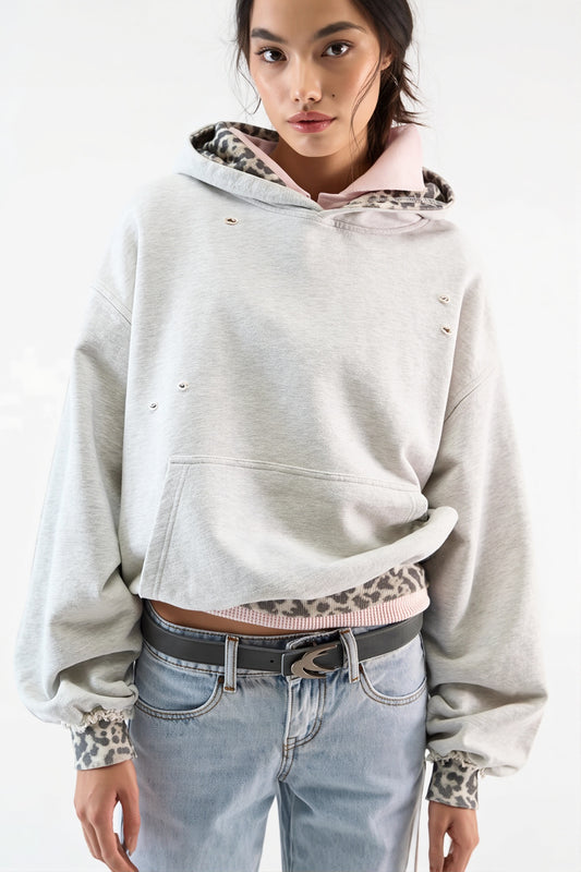 Camouflage Trim Cropped Hoodie