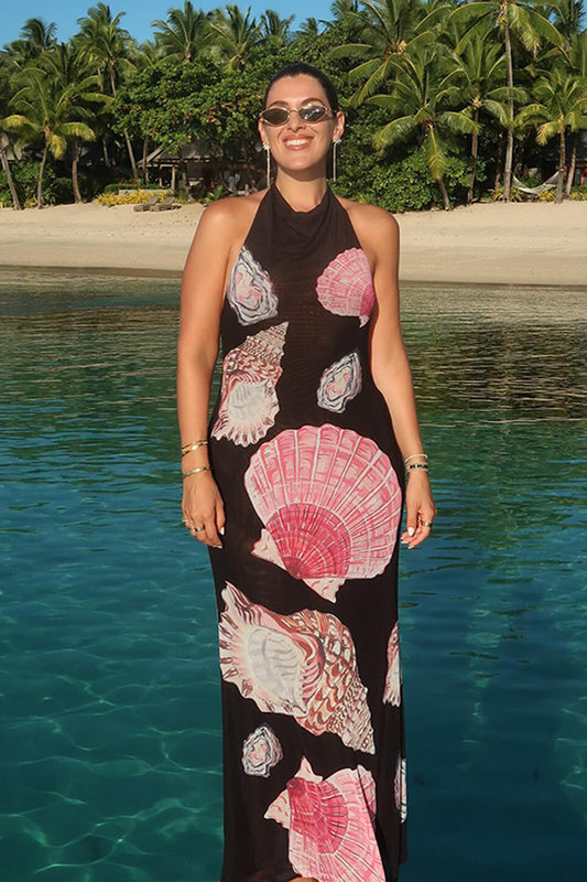 Halter Neck Floral Bodycon Maxi Dress