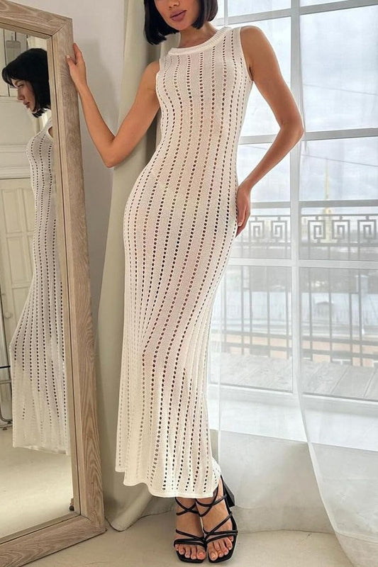 Knit Hollow Sleeveless Beach Boho Dress
