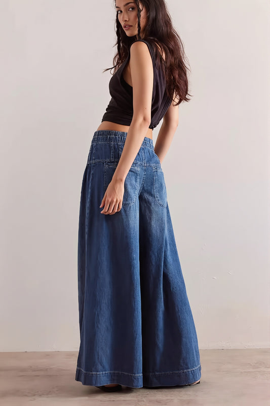 Casual Drawstring Wide Leg Jeans
