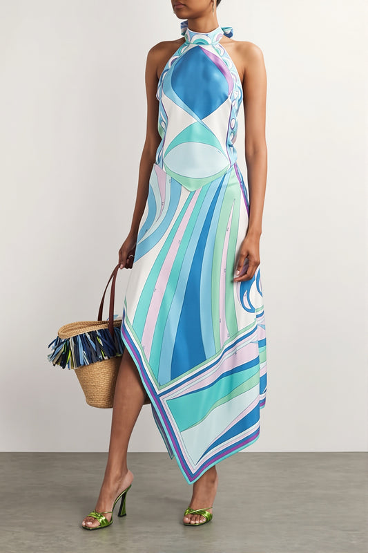 Abstract Print Asym Midi Skirt Set