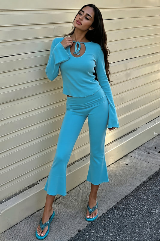 Tie Front Cutout Top and Capri Pants Set