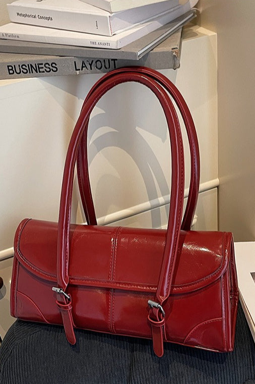 Waxed Leather Retro Long Handbag Chic Shoulder Underarm Commuter Bag