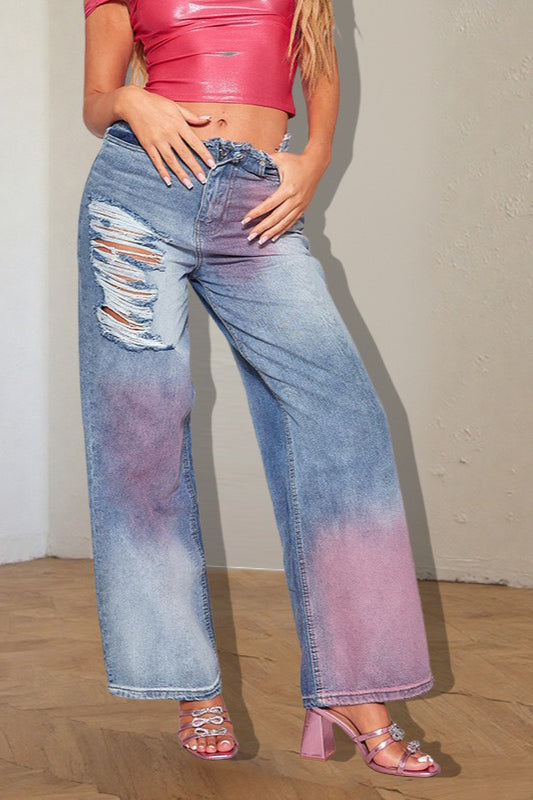 Ripped Color Block Ink Splash Distressed Jeans