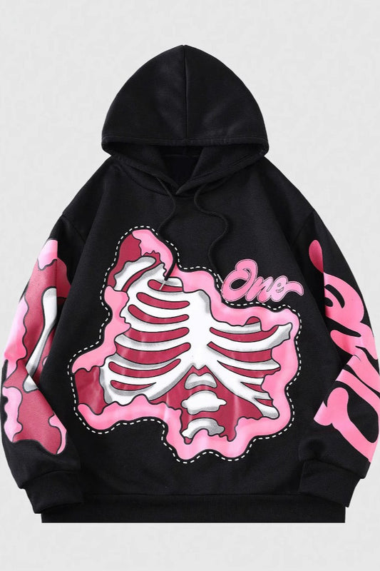 Pink Ribcage Graphic Pullover Hoodie