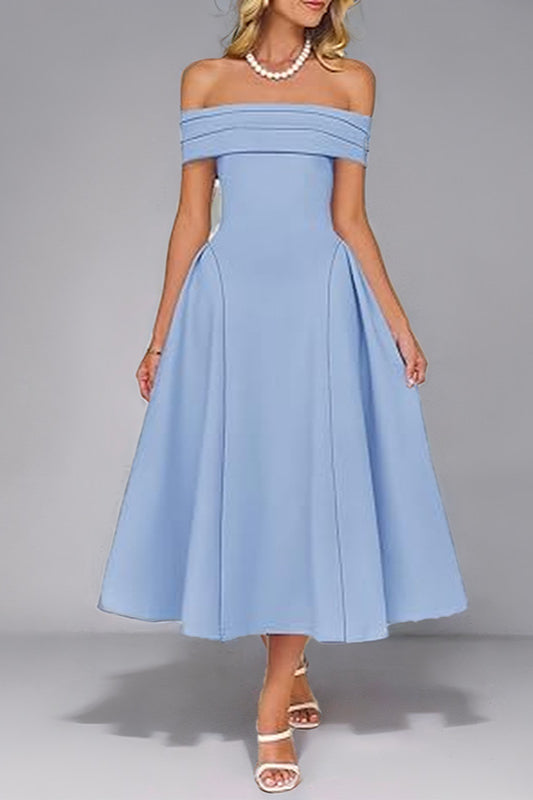 Robe de soirée unie à épaules dénudées et taille cintrée