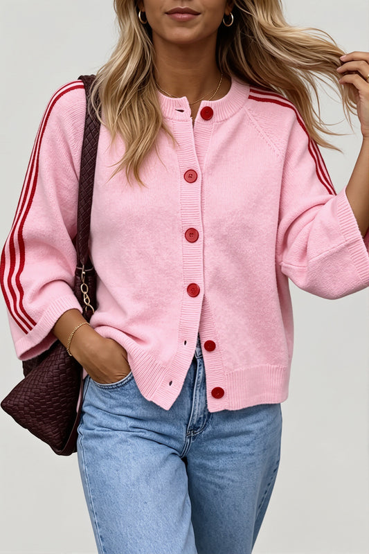 Striped Button Front Relaxed Cardigan
