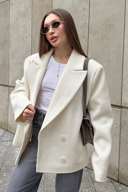 Beige Wool Blend Collared Mid Length Coat Beige / S