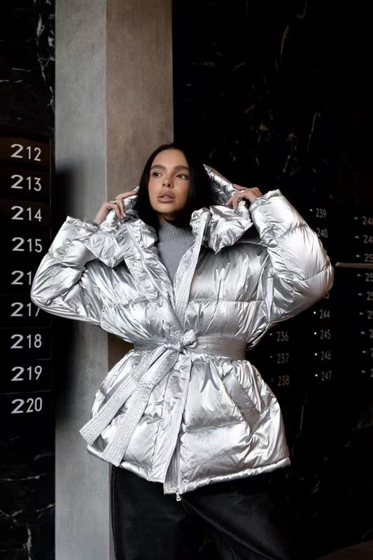 Chic Hooded Belted Quilted Puffer Jacket
