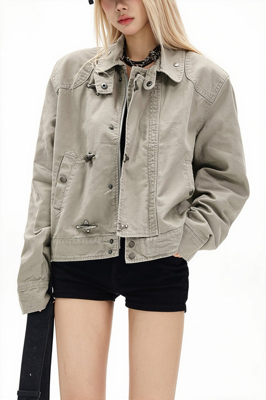 Vintage Toggle Stand Collar Utility Jacket