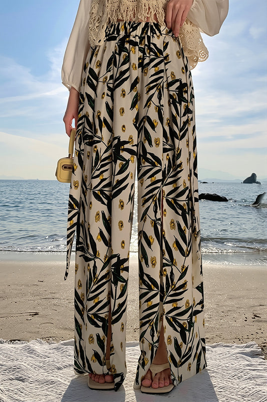 Boho Beach Split Floral Wide Pants