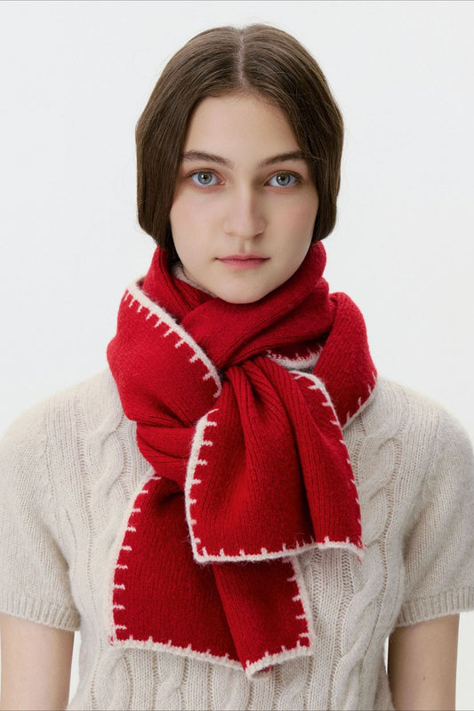 Warm Minimalist Knitted Stitched Hem Scarf