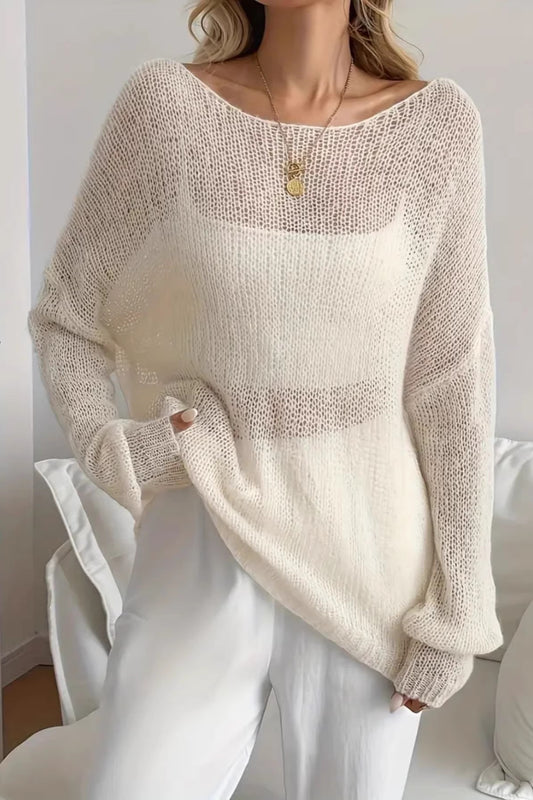 Sheer Wide Neck Open Knit Sweater