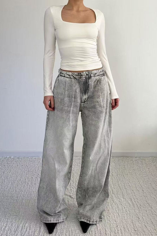 Distressed-Jeans mit niedrigem Bund und weitem Bein